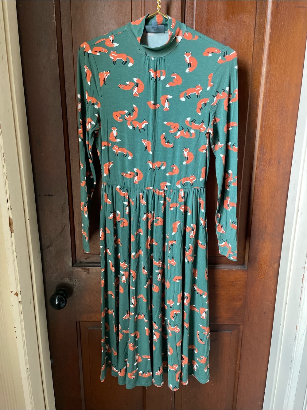 ModCloth women’s small long sleeve green dress with fox - Picture 2 of 6